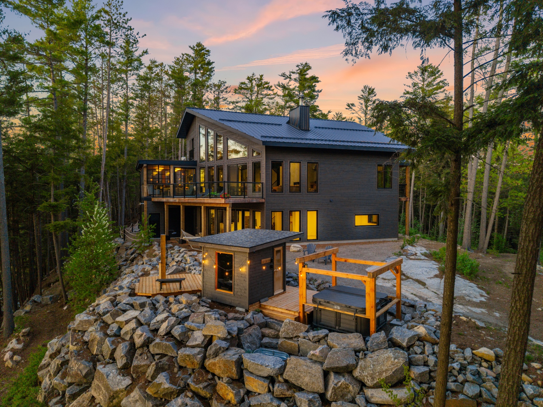 The Redstone Lake House at golden hour